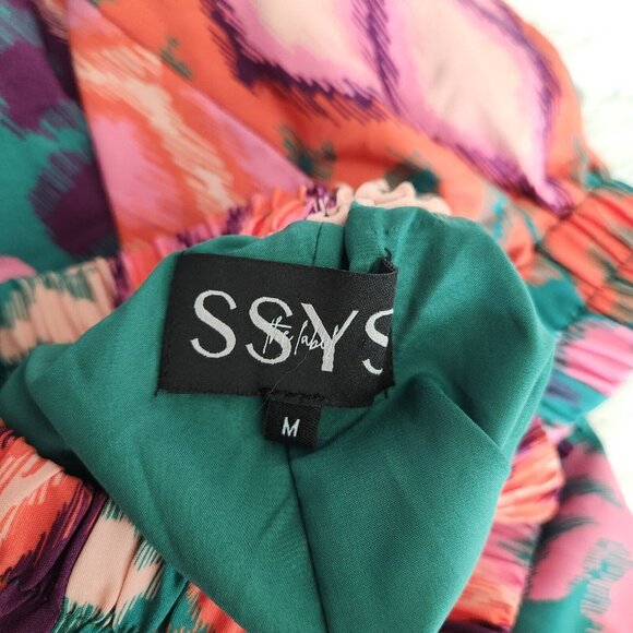 SSYS Tiered Maxi Skirt M‎ Ikat Sadie Boho Hippie Patchwork Cottage Pull on Lined - Picture 3 of 13